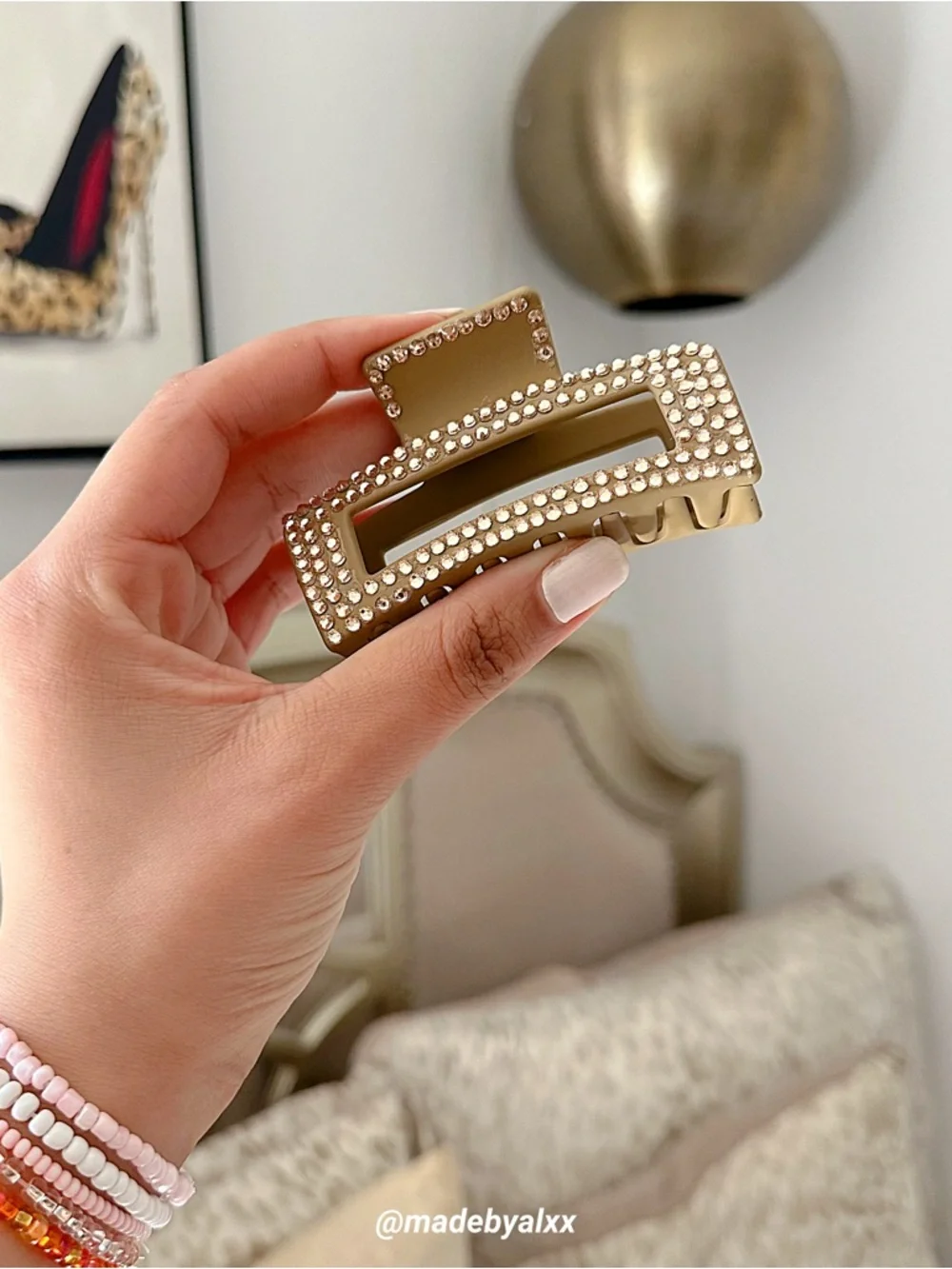 Gold Rhinestone Rectangular Hair Clip - Picture 6 of 7